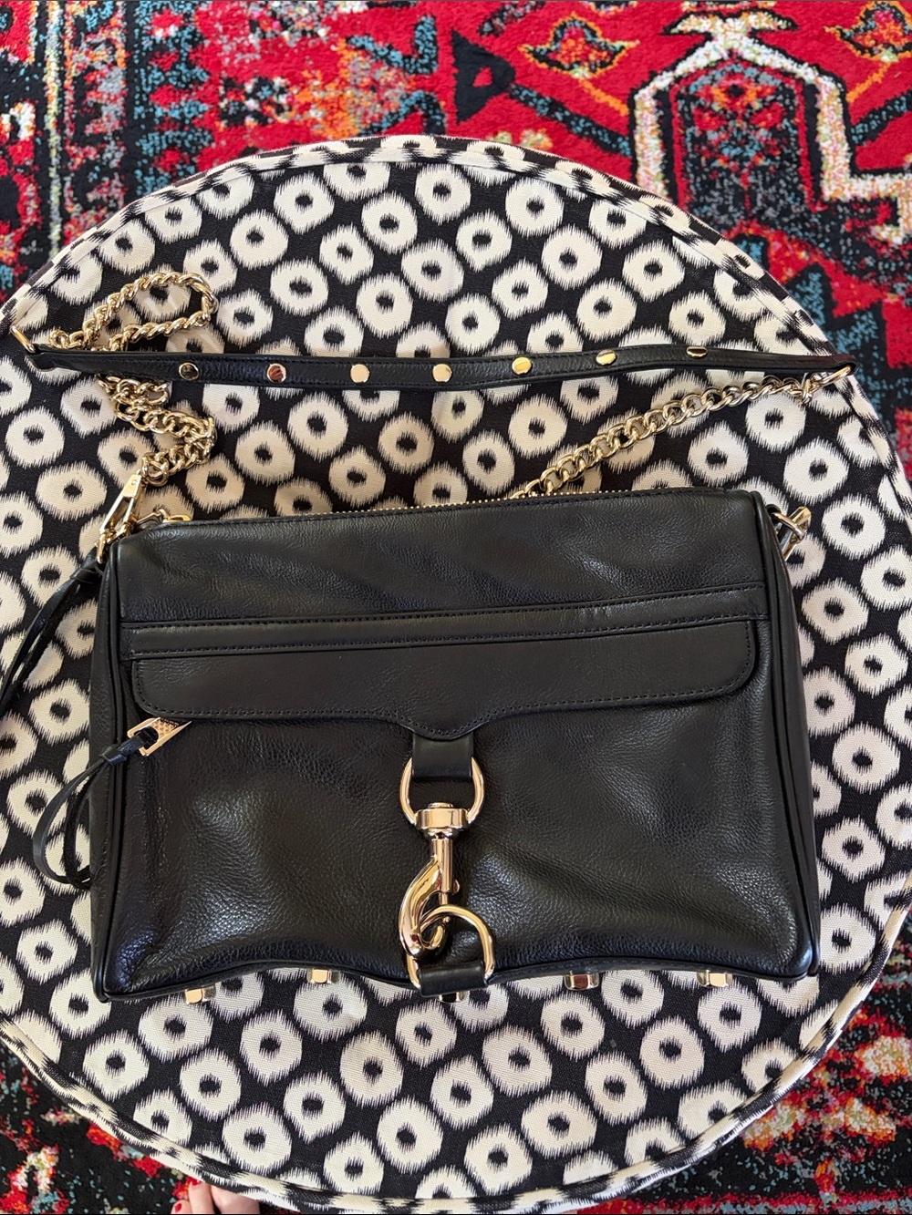 Rebecca Minkoff Black Leather Crossbody with Gold Chain Hardware